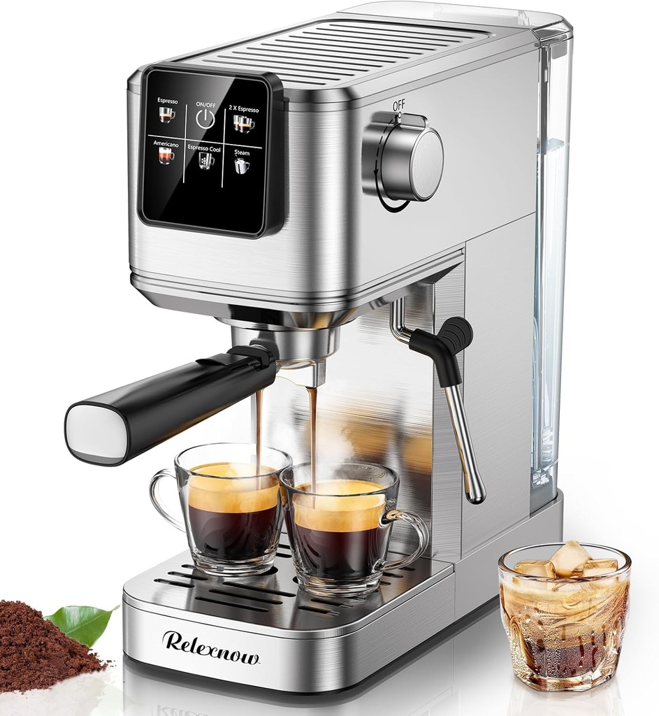 Espresso Machine, 20 Bar Professional Espresso Coffee Maker with Milk Frother Steam Wand, Hot & Iced Coffee Machine, Compact Stainless Steel Coffee Machine for Cappuccino,Latte,Cold Brew