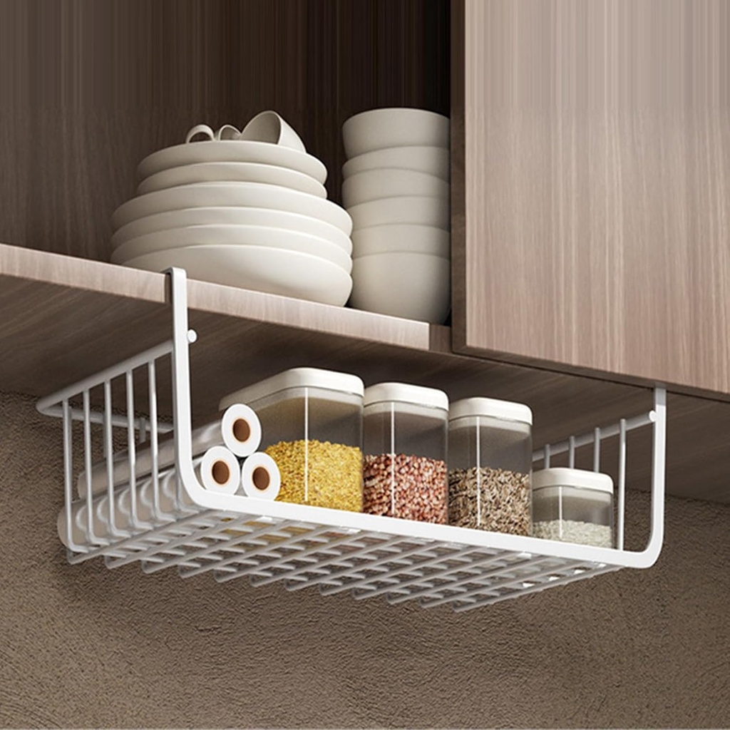 Under Shelf Basket, Houseware Under Shelf Wire Basket Slides Under Cabinet Storage Kitchen Organizers & Storage for Pantry Desk Kitchen Counter (Large Size White)