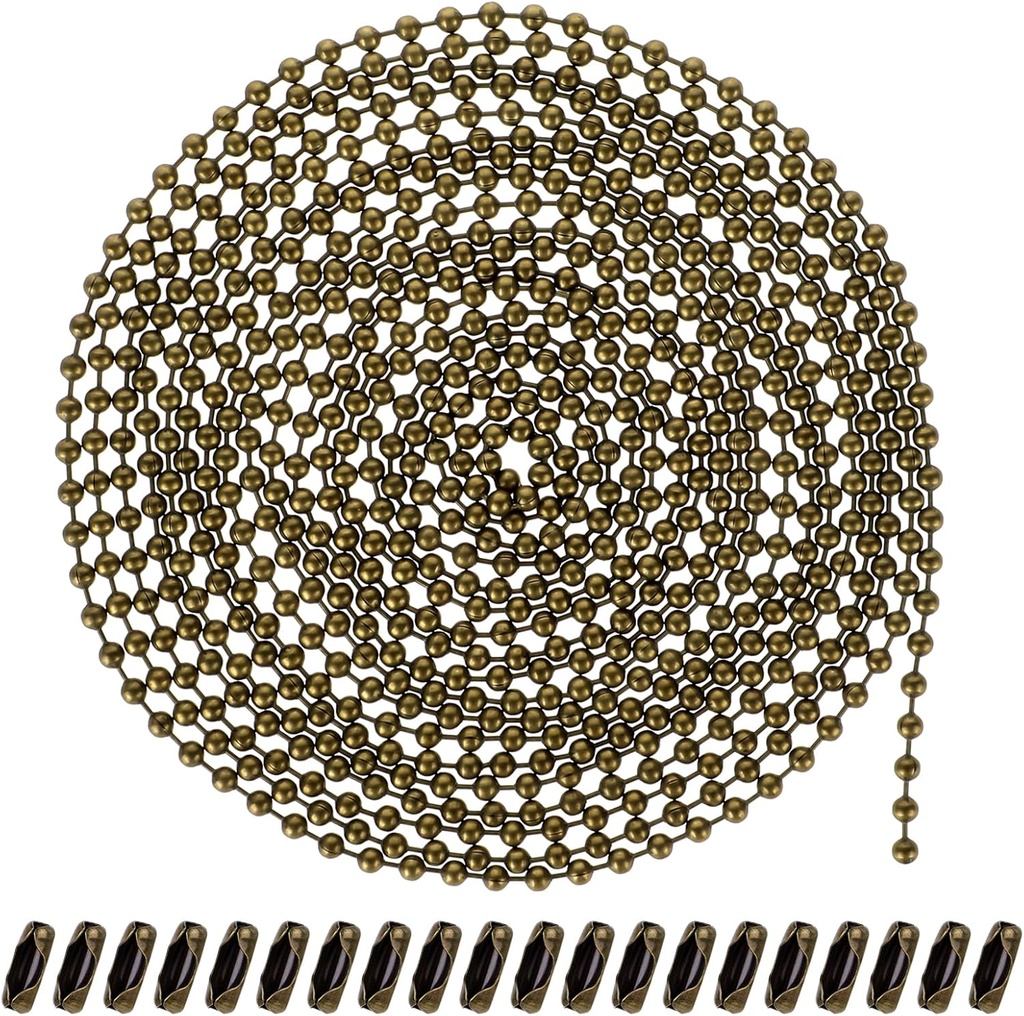 Ceiling Fan Pull Chain 197 Inch Pull Chain String Extension Metal Beaded Ball Light Pulls Extension Chains with 25 Pcs Connectors 3.2mm Diameter Bead Chain Long Ceiling Fan Chain Connector (Bronze)