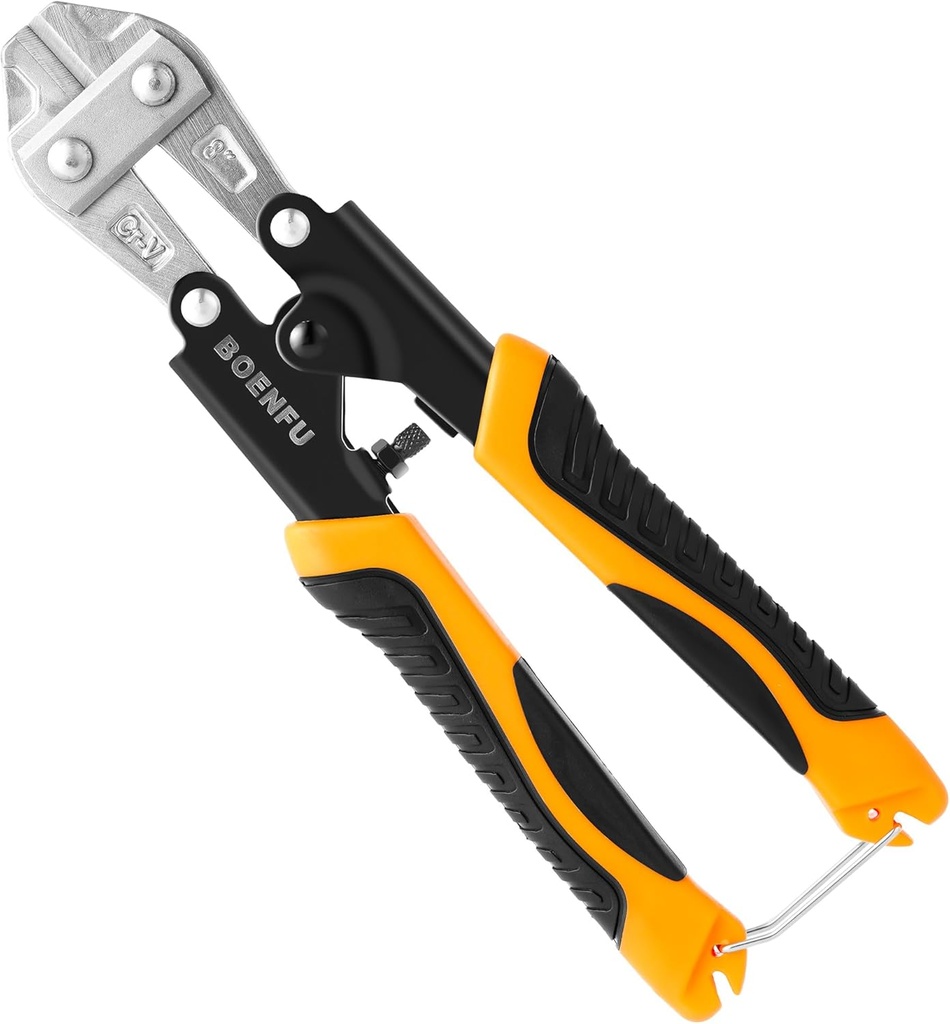 BOENFU Small Bolt Cutters 8 inches 210mm Heavy Duty Wire Cutters Spring Loaded Chrome Vanadium Steel Blade for Wire, Cables, Chains, Small Screws, Orange