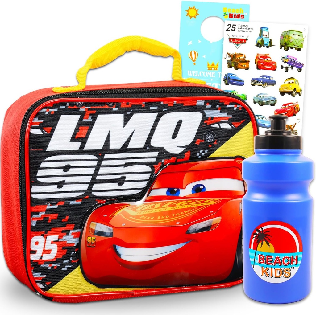 Disney Cars Lunch Box Set - Bundle with an Insulated Lightning McQueen Lunch Bag, Water Bottle, More | Disney Cars School Supplies for Kids