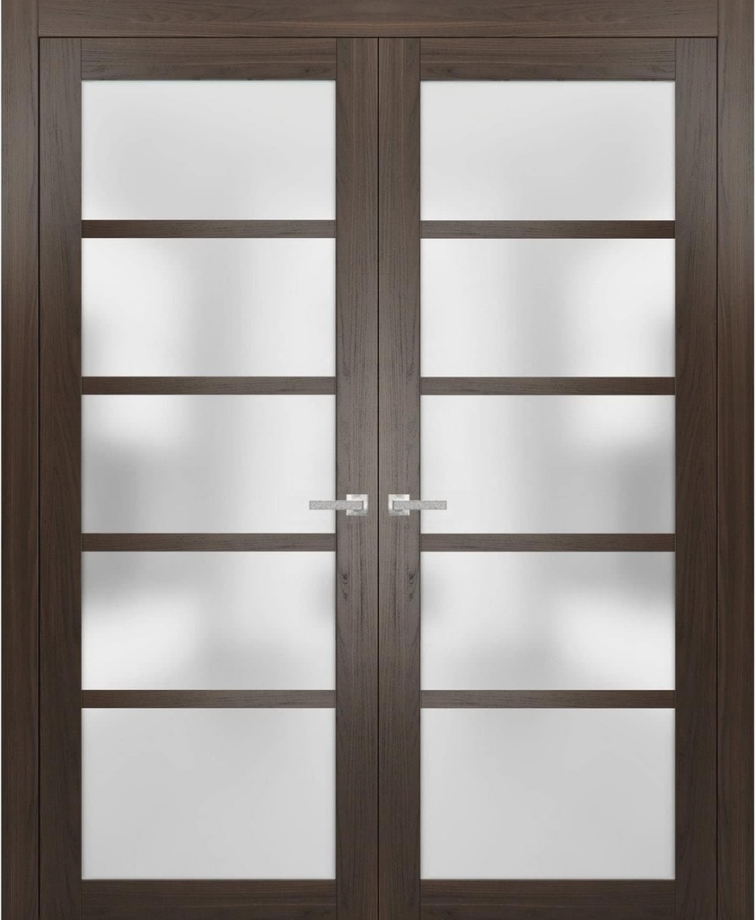 SARTODOORS Quadro 4002 | Double Swing Interior French Doors with Glass with Frosted Glass, MDF, Hardware Included, 72x80, Brown, Modern