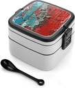 Bento Box for Adult Detailed Paint Texture Bento Lunch Box with 2 Compartments Stackable Lunch Container Reusable Food Storage Container Meal Prep Snack Containers