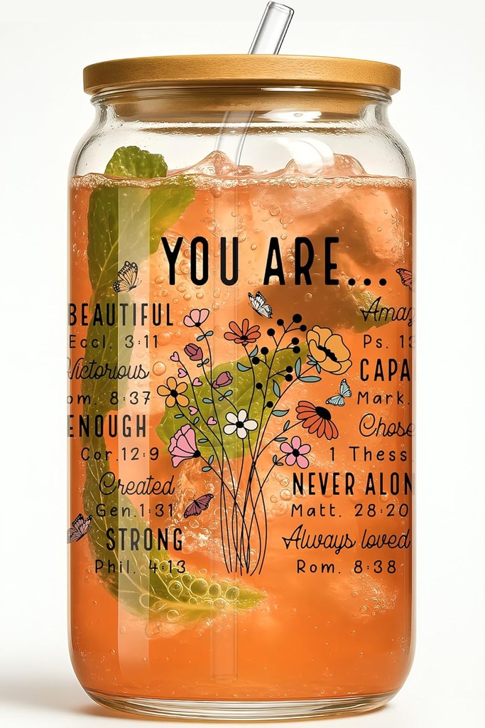 Christian Gifts for Women, Confirmation Gifts for Teen Girls with Bible Verses, Inspirational Religious Gift for Her, Mom, Daughter, Sister, Friends, Birthday and Christmas Gift - 16oz Glass Tumbler