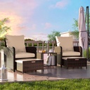 5 Pieces Patio Conversation Set All-Weather PE Rattan Outdoor Balcony Furniture Set, Patio Chair with Ottoman & Coffee Table for Garden, Poolside, Backyard, Porch, Khaki