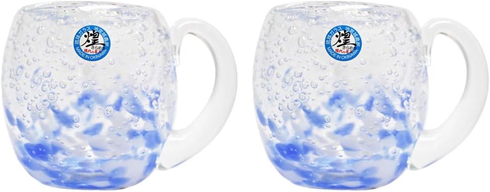 Kirakobo Taru Glass (With Hands) (Blue) Diameter 2.8 inches (7 cm), Sea of Bubbles, Pack of 2