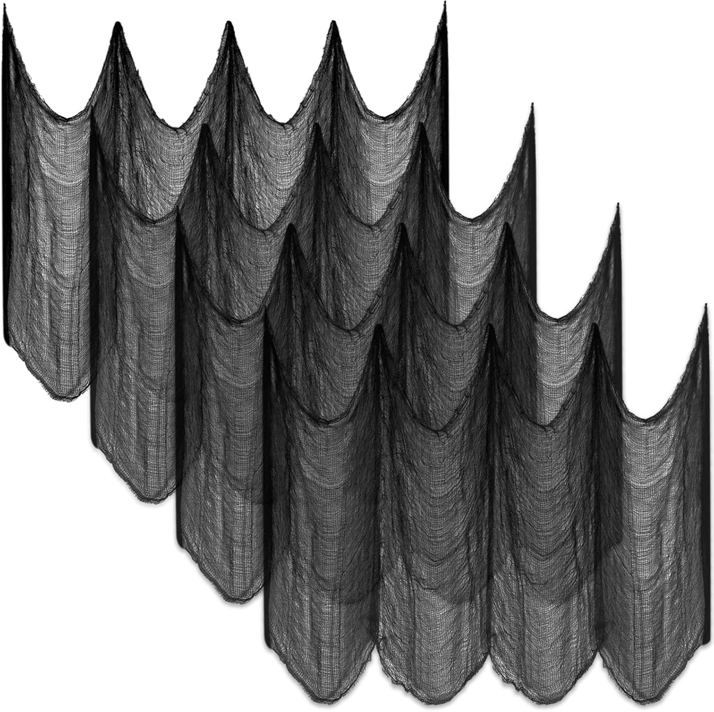 Halatool 30 X 90 in Halloween Creepy Cloth, 4 PCS Black Spooky Cheesecloth Scary Hanging Gauze Decor for Halloween Party Supplies Haunted Houses Windows Doorways Indoors & Outdoors