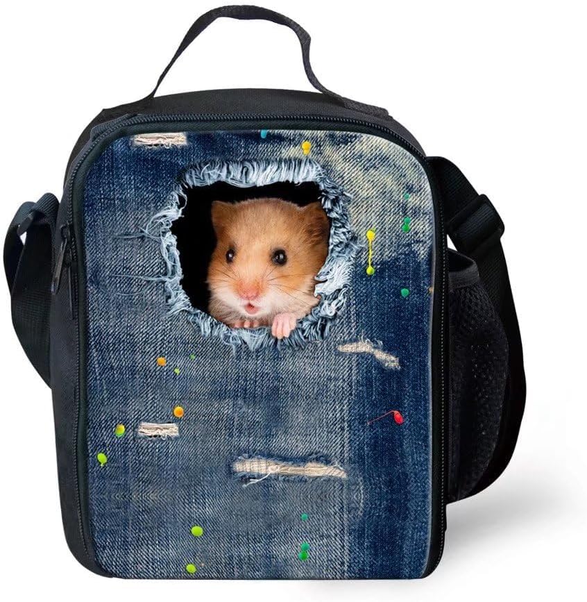Dellukee Reusable Lunch Bag For Girls Boys Hamster Print Cute School Insulated Lunch Box Lunch Tote Handbag