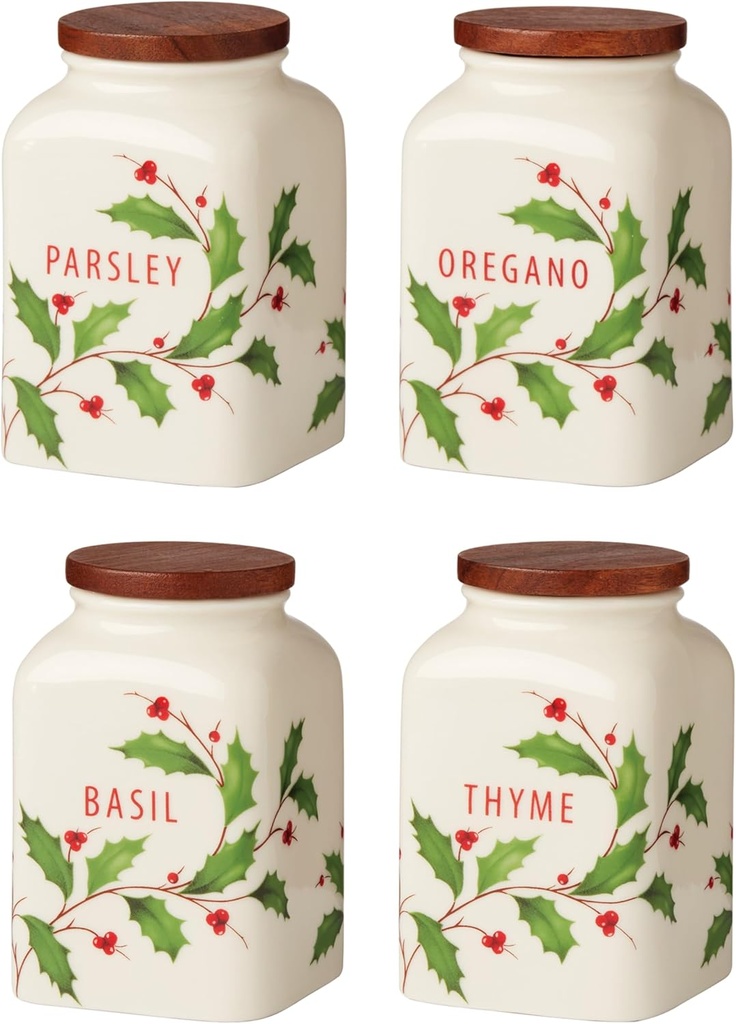 Lenox 895049 Holiday Cooking Spice Jars, Set of 4, Christmas Theme