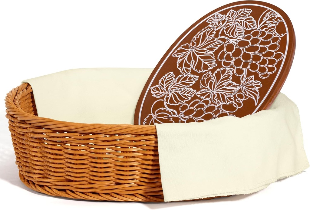 Bread Basket with Terracotta Warmer Stone, Liner and Cover Cloth, Bread Baskets for Serving, Sourdough, Bakers Gift for Kitchen, House Warming Gift - Plastic