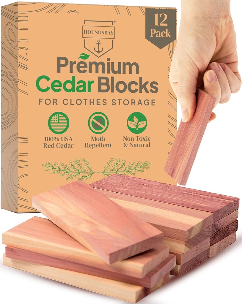 Cedar Blocks for Clothes Storage, Closets and Drawers - All Natural Moth Balls Alternative for Clothes Storage - Moth Repellant and Keep Clothes Smelling Fresh - 12 Pack