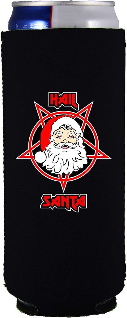 Hail Santa Slim Can Coolie (Black, 2 Pack)