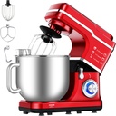 Garvee 7.5 QT Stand Food Mixer, 10-Speed Tilt Head 3 in-1 Kitchen Electric Mixer with Stainless Steel Bowl, Egg Whisk, Dough Hook, Beater, Splash Guard, Compact Dough Mixer for Home Cooks, Red