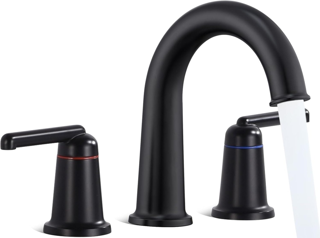 Black Bathroom Faucets, Matte Black Roman Bathroom Faucets 3 Hole with Pop Up Drain, 8 Inch Widespread Bathroom Sink Faucet Two Handle, Faucet for Bathroom Sink Vanity RV Farmhouse