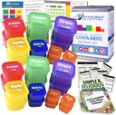 Portion Control Containers DELUXE Kit (28-Piece) with COMPLETE GUIDE + 21 DAY PLANNER + RECIPE eBOOK BPA FREE Color Coded Meal Prep System for Diet and Weight Loss