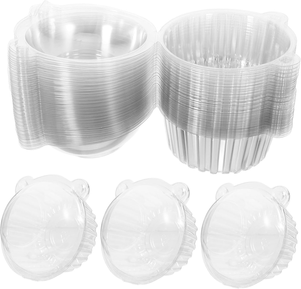 FRCOLOR 50Pcs Multi Function Cupcake Boxes Clear Portable Bakery Containers for Cakes Pastries Desserts for Birthdays Weddings Parties Safe Pet Material