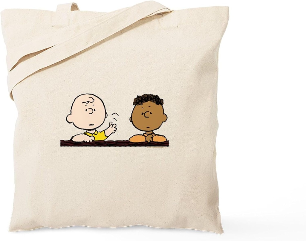CafePress Peanuts Chuck & Franklin Reusable Natural Beige Canvas Shopping Bag
