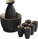 Ceramic Sake Set Sake Set 9 Piece Japanese Sake Set, Black Glaze Wine Glasses Set with Warmer Pot and Candle Stove, for Warm/Cold Sake Service