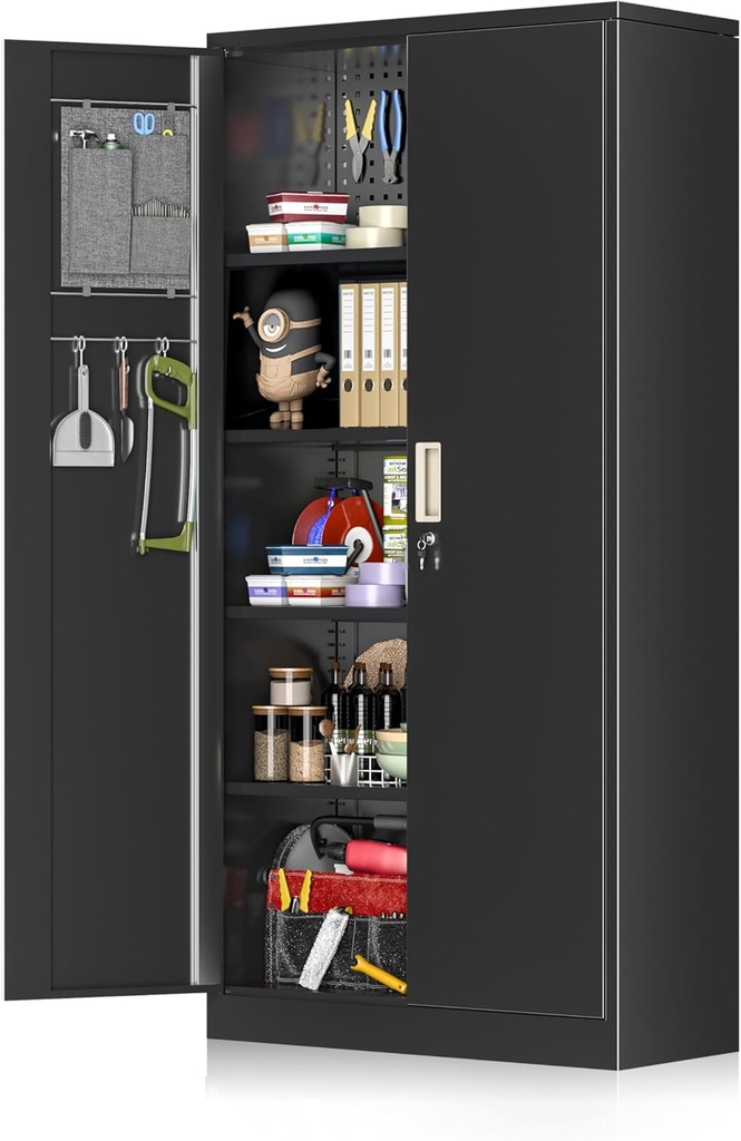 Greenvelly Metal Garage Cabinets with Pegboard,72" Black Steel Storage Cabinet with Doors and Shelves,Tall Tool Cabinet with Looking Doors for Garage,Home Office,Warehouse