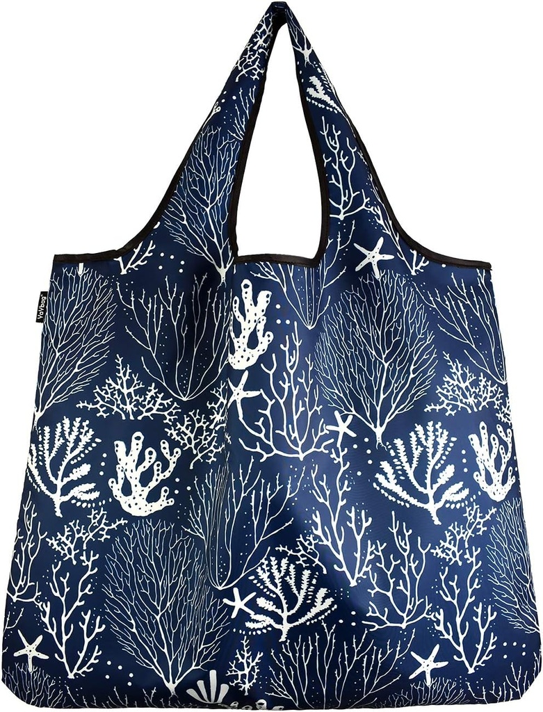 JUMBO Size, Fashionable Reusable Shopping Bags, Grocery Produce Washable Foldable 55 lbs Heavy Duty, Coral Reef