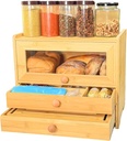 Bamboo Bread Box for Kitchen Countertop & Dining Room,Wooden Storage with Display Compartment & Built-in Bread Slicer,Eco-Friendly Organizer for Homemakers, Bakers & Bread Lovers ﻿