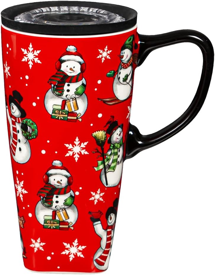 Evergreen Ceramic FLOMO 360 Travel Cup, 17 oz. w/Box, Festive Holiday Icons