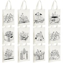 Sweetude 12 Christmas Canvas Book Tote Bags Bulk Club Gifts Aesthetic Book Lovers Librarian Bookish Readers Gifts