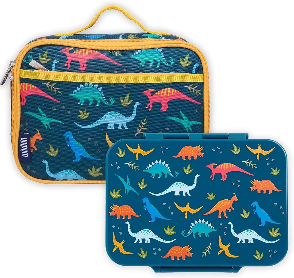 Wildkin Kids Lunch Box Bag Bundle with Bento Box (Jurassic Dinosaurs)