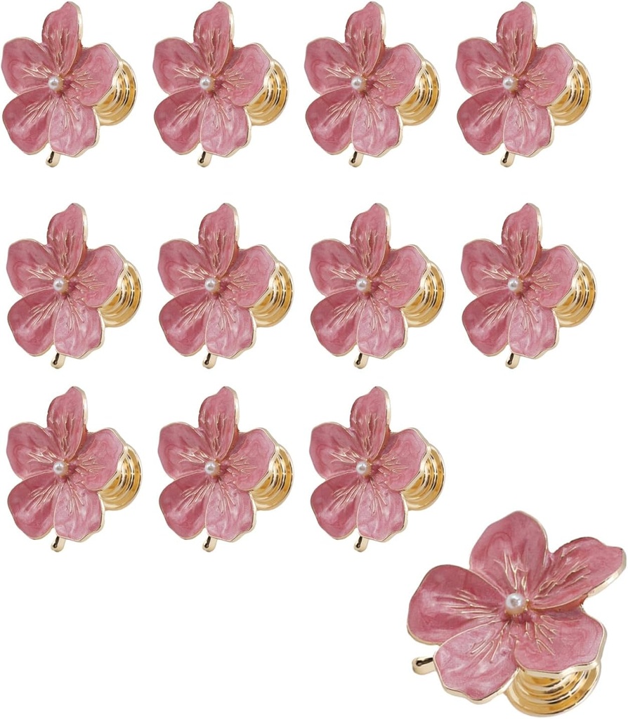 Geesatis Cabinet Knobs, Flower Metal Knobs for Drawer, Dresser, Kitchen Cabinet, Closet Door Pulls, Mounting Screws, Pink, 12PCS 1.7inch