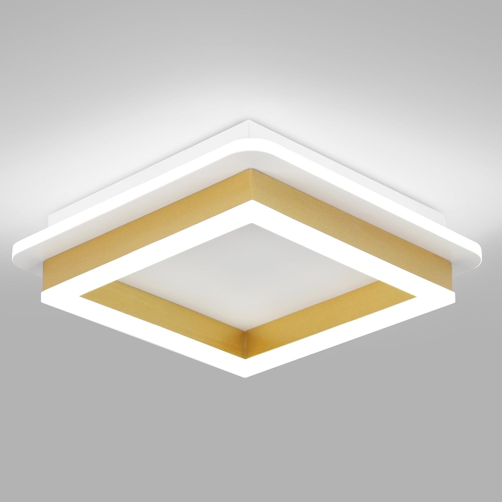 CANEOE Square Flush Mount Ceiling Light 24W Modern Led Hallway Ceiling Light Fixtures Gold Close to Ceilings Lamp for Bedroom Bathroom Living Room Laundry Kitchen