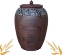 Ceramic Rice Bucket with Lid Large Ceramic Rice Jar Grain Storage Food Dispenser Ceramic Rice Container for Beans Corns Wheat Oatmeal Grain Storage Bin Household Rice Barrel(Brown-A,10kg)