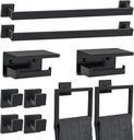 10 Pieces Black Towel Bar Set Bathroom Hardware Accessories Set Upgraded Toilet Paper Holder with Shelf Towel Holder Set for Bathroom Stainless Steel Wall Mounted 23.6in