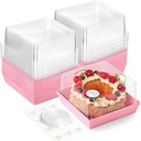 Ocmoiy 7x7x4 Inches Pink Paper Cake Boxes with Clear Lids for 6 Inch Cakes, 20 Pack Square Disposable Cake Bakery Take Out Containers, To Go Dessert Boxes