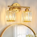 Modern 2 Light Crystal Vanity Light, Brushed Gold Vertical Bathroom Light Fixture Over Mirror for Dressing Table Sink, Compatible with Dimmable Bulbs (Bulbs Not Included)