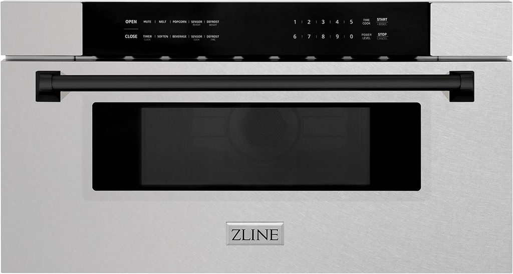 ZLINE Autograph Edition 30 in. 1.2 cu. ft. Built-In Microwave Drawer in Satin Stainless Steel with Matte Black Accents (MWDZ-30-SS-MB)