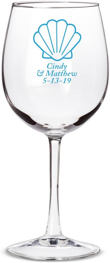Personalized Color Printed 12oz Wine Glass - Seashell - Blue - 12 pack