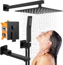 Dollate Black Shower Faucet Set, Rain Shower System Tub Shower Faucet Set Square Rainfall Shower Head with Handheld Sprayer, Wall Mounted Shower Fixtures (With Shower Valve)