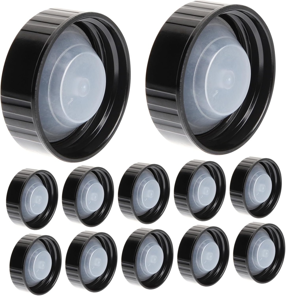 VICASKY 12pcs Black Screw Caps for Bottles Phenolic Resin Sealing Lids for Wine Jugs Leak Design Fits Standard for Home Brewing and Storage