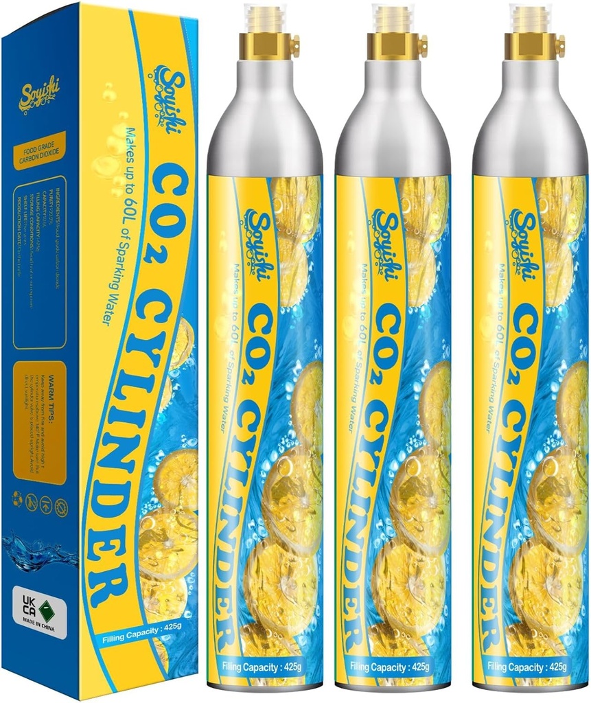 60L CO2 Cartridges Cylinder 14.5oz CO2 Tanks Threaded CO2 Canister Compatible with All 'Screw-In' Soda Maker Sparkling Water Carbonates Set of 3
