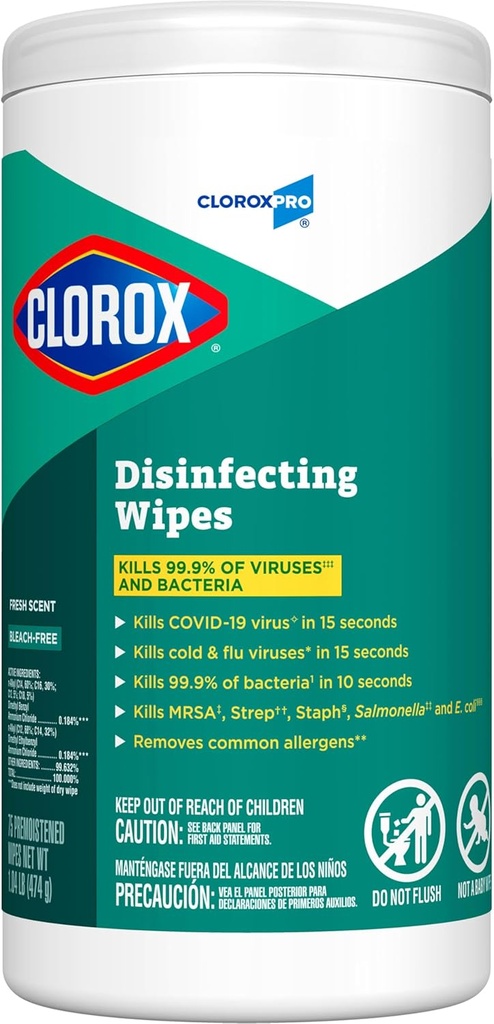 CloroxPro Clorox Disinfecting Wipes, Fresh Scent, 75 Count (Package May Vary)
