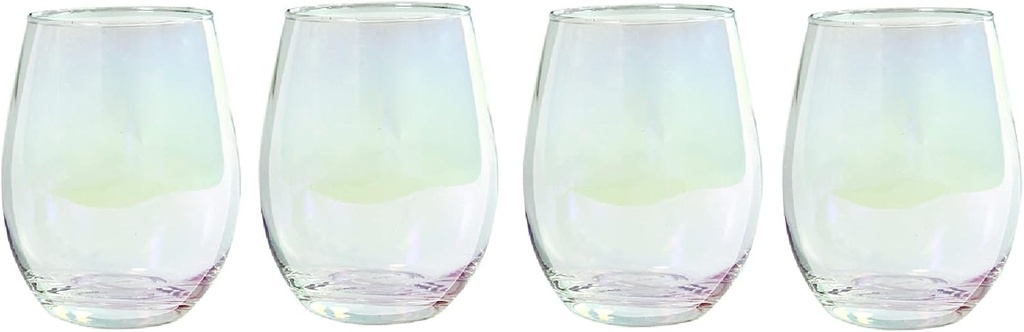 Circleware Radiance White Pearl Stemless Wine Glasses, Set of 4, Home & Kitchen Dining Glassware for Water, Beer, Juice, Ice Tea, Whiskey Bar Beverage Cup Gifts, 18.5 oz, (White Pearl)