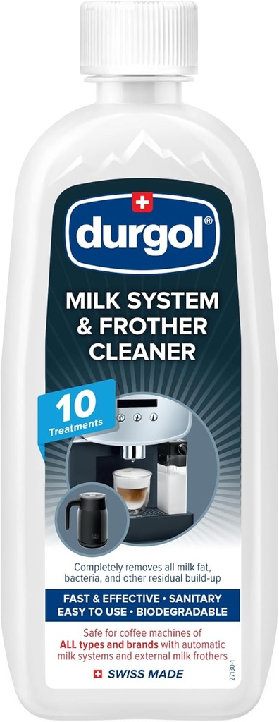 Durgol Milk System and Frother Cleaner for All Brands of Coffee Makers, External Milk Frothers,16.9 Ounce, White