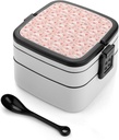 Cute Pig Pink Print Bento Box, Cute Lunch Box Containers for Adults Women Men, Small Salad Container for Lunch, Reusable Double Lunchable Stackable