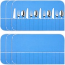 6 Pieces Anti Tarnish Silver Storage Bags silverware Blue Holder for Flatware Storage Organizer Place Setting Roll with White Ribbon for Kitchen Utensils