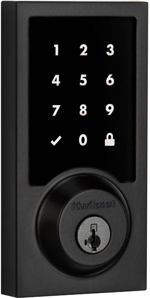 Kwikset 916 Keyless Entry Touchscreen SmartCode Electronic Deadbolt Smart Lock Featuring SmartKey Security and ZigBee 3.0 Technology in Contemporary Matte Black, Zigbee Hub Sold Separately