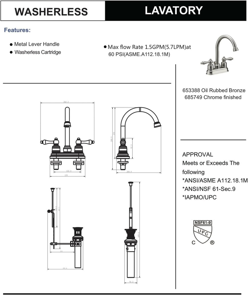 Designers Impressions 653388 Oil Rubbed Bronze Two Handle Lavatory Bathroom Vanity Faucet - Bathroom Sink Faucet with Matching Pop-Up Drain Trim Assembly