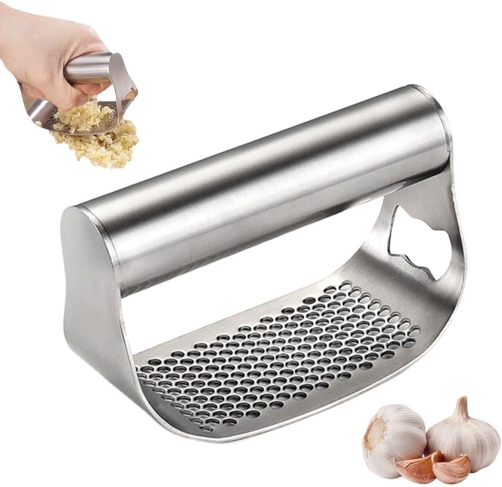 Stainless Steel Garlic Presser, 2026 New Garlic Press Rocker Heavy Duty Stainless Steel Garlic Mincer, Garlic Chopper for Smash Garlic Kitchen Tools (A)