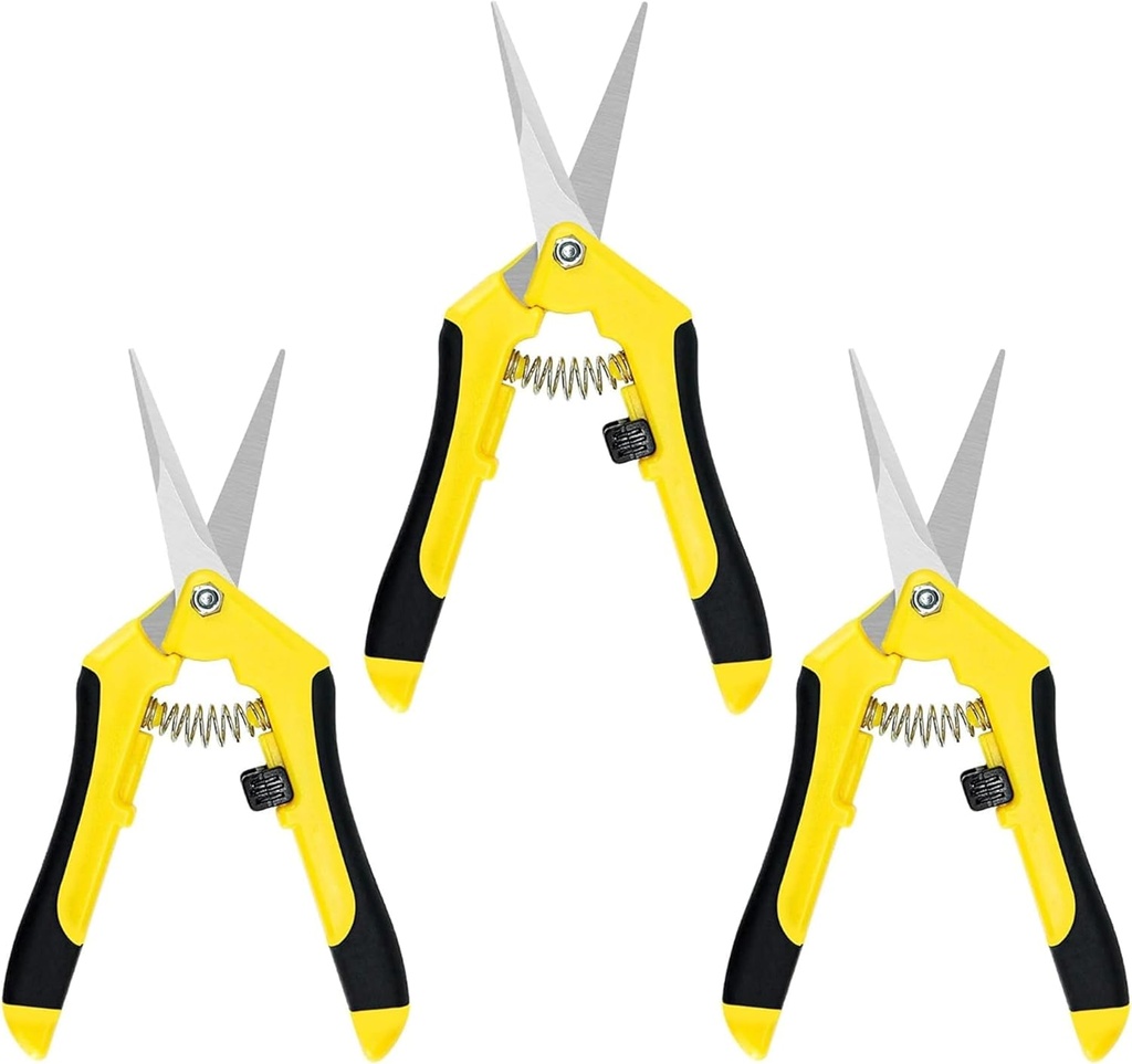 iPower 6.5'' 3 Pack Garden Hand Pruner Shears with Straight Stainless Steel Scissors, for Hydroponic Trimming Herb/Flowers/Vegetables/Plants, Yellow