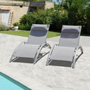 Domi Pool Lounge Chairs Set of 2, Aluminum Adjustable Outdoor Chaise Lounge, All Weather Poolside Chairs for Deck Lawn Poolside, Textilene (Gray)