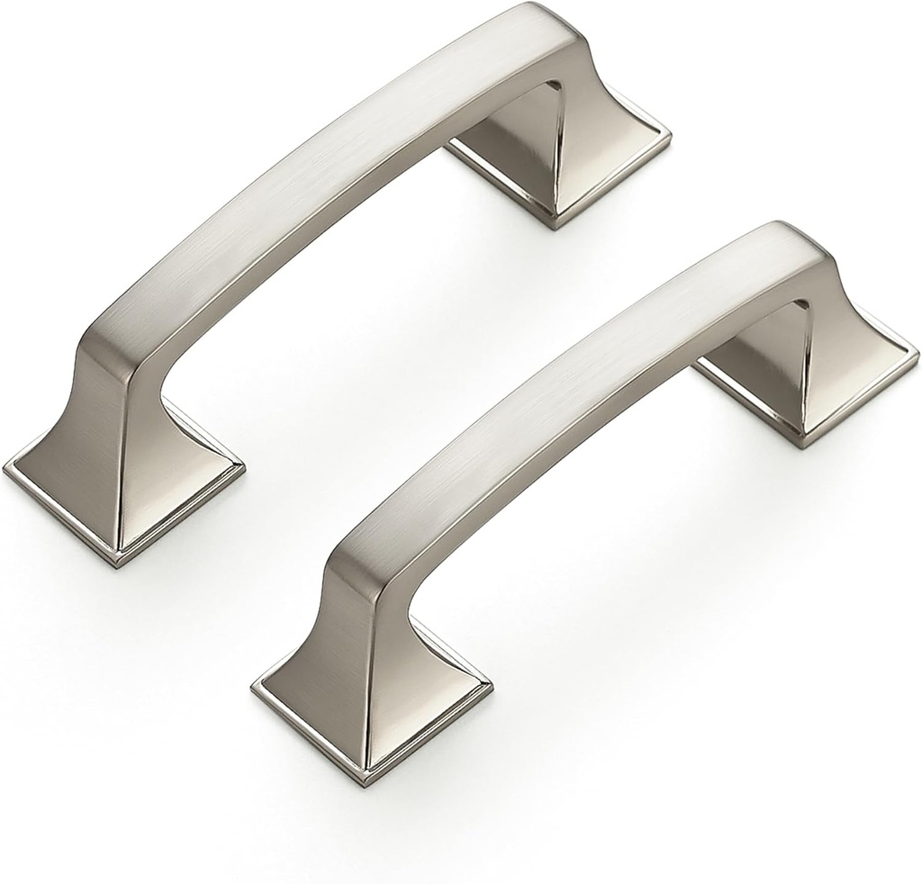 Ravinte 30 Pack Solid 3" Square Foot Arch Pulls Kitchen Cabinet Handles Brushed Nickel Pulls Silver Dresser Kitchen Cupboard Hardware Handles for Cabinets Cupboard Drawers